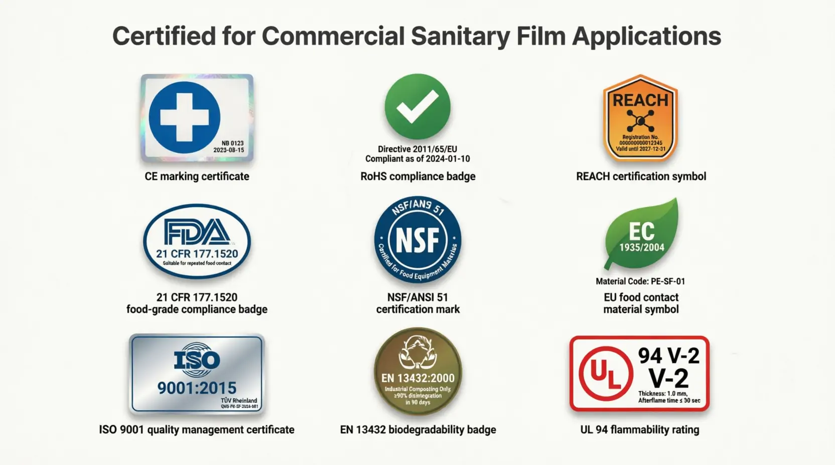 PE sanitary film CE RoHS food grade certifications PE sanitary film CE RoHS food grade certifications