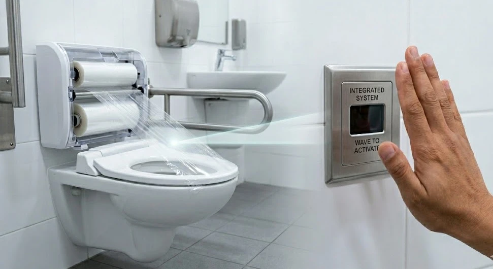 Touchless automatic toilet seat in clinical restroom preventing cross infection Touchless automatic toilet seat in clinical restroom preventing cross infection